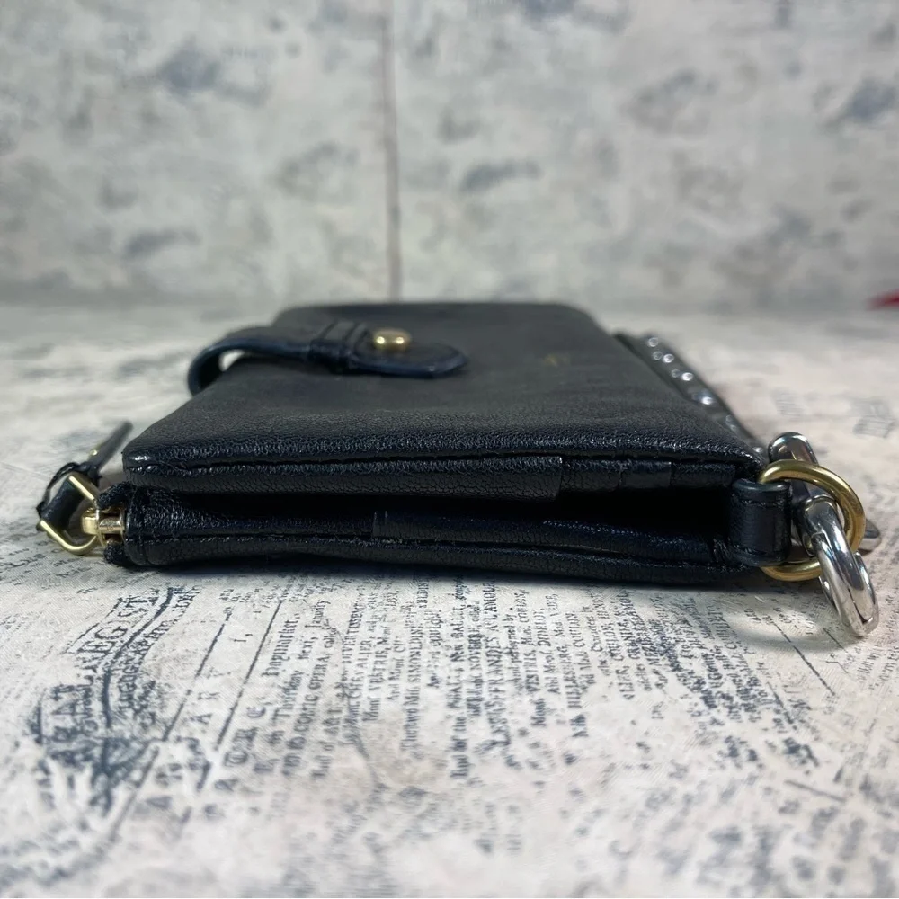 Fossil Becca Black Leather Wristlet Wallet Zip Around Organizer Clutch